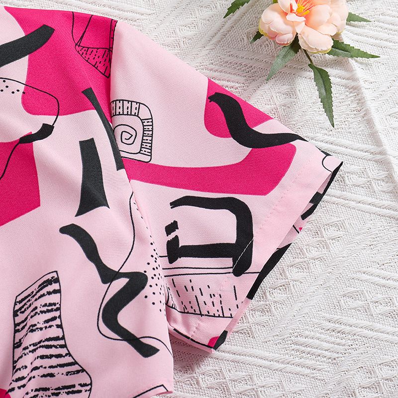 Girls' Summer Outfit Set Printed Short-Sleeve Crop Top Blouse Split Skirt Shorts with Bow, for Age 8-12 Kids Fashion Clothing Set Girsl Clothes