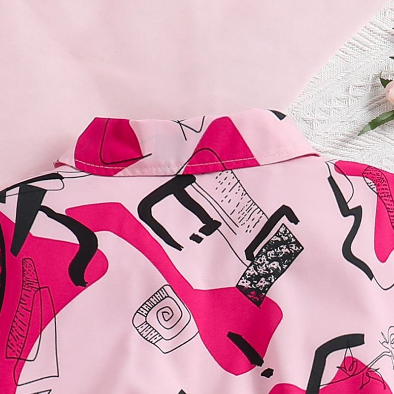 Girls' Summer Outfit Set Printed Short-Sleeve Crop Top Blouse Split Skirt Shorts with Bow, for Age 8-12 Kids Fashion Clothing Set Girsl Clothes