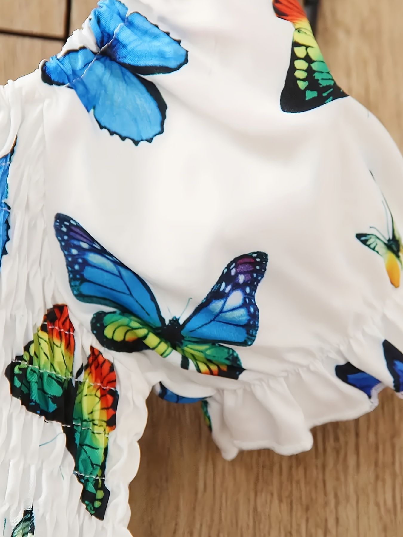 INS Style Girls' Vibrant Butterfly Print Dress Summer Puff Sleeve Dress for Kids Aged 1–8 for Toddlers and Kids Clothing Cute Baby Girl Sundress Casual Clothes