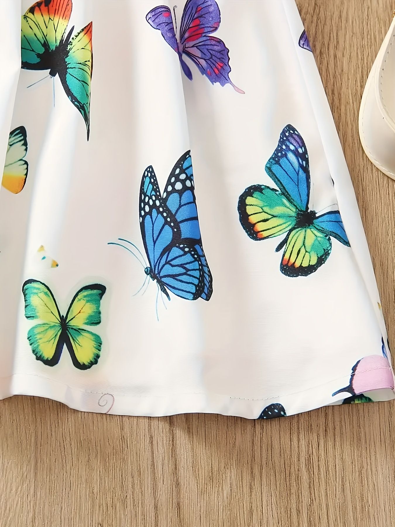 INS Style Girls' Vibrant Butterfly Print Dress Summer Puff Sleeve Dress for Kids Aged 1–8 for Toddlers and Kids Clothing Cute Baby Girl Sundress Casual Clothes