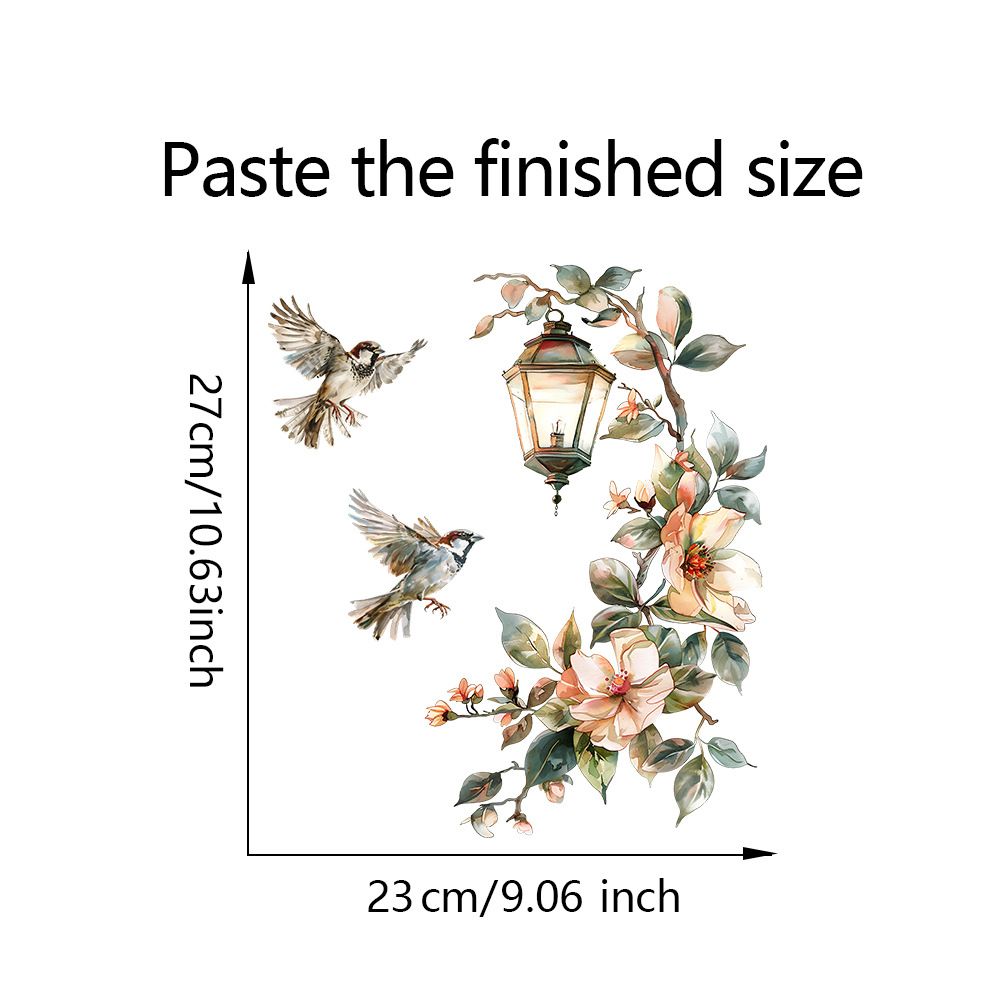 Painted Flower and Bird Chandelier Wall Stickers Self-Adhesive Decals for Bedroom, Living Room, Entryway, and Home Background Decoration