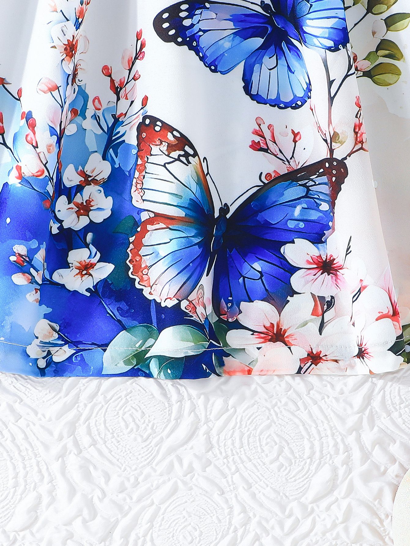 Little Girl's Cartoon Butterfly Print Dress Cute Puff Dress with Bow and Ruffle Sleeves, Suitable for Girls Aged 2–7 Girls Clothing Fashion Dress