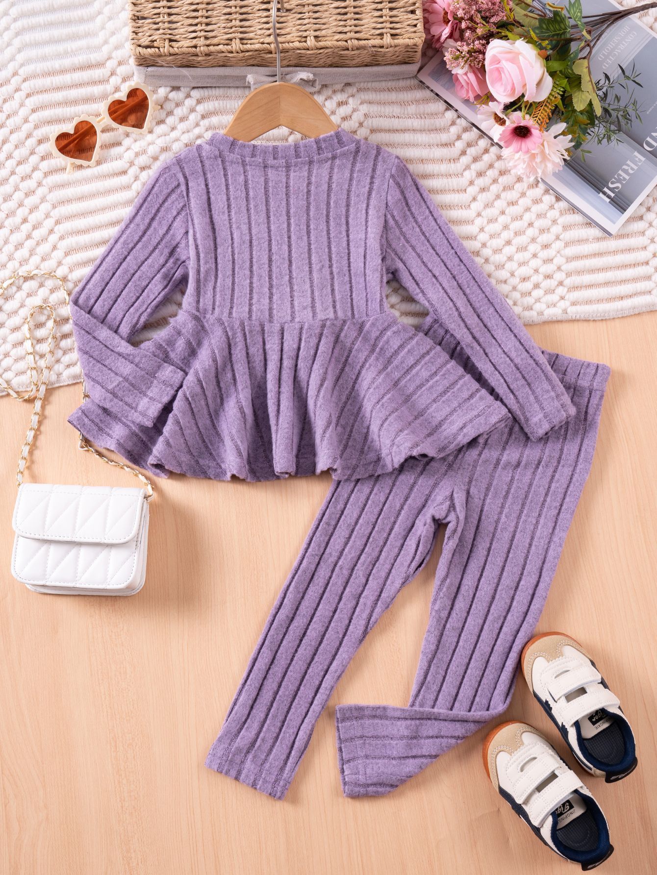 Girls' Clothing Sets Winter Knitted Bow Top Sweet Pants Kids Slim Fit Set for Age 1-7 Cute Outfit for Toddlers Long Sleeves Shirt and Long Trousers