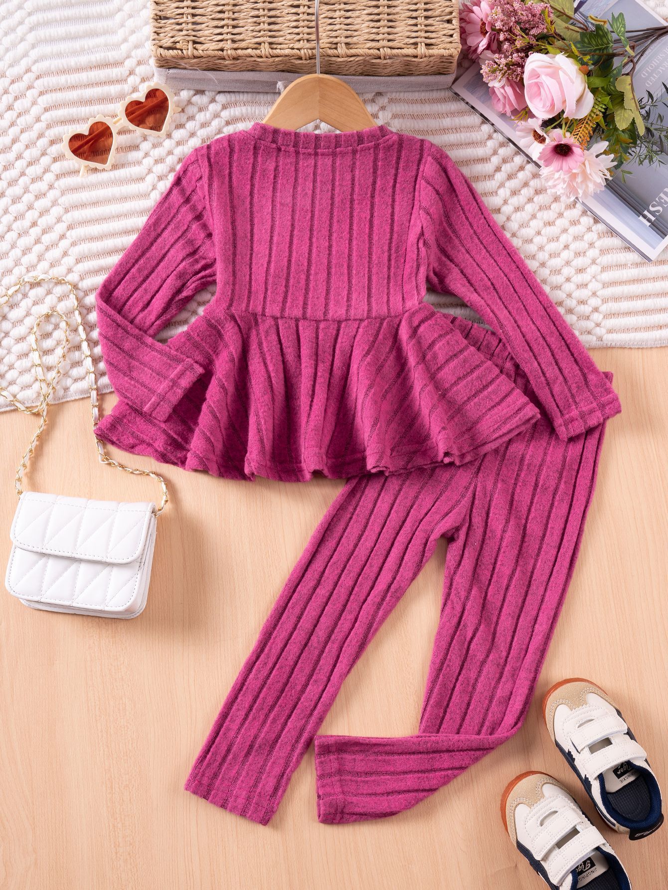 Girls' Clothing Sets Winter Knitted Bow Top Sweet Pants Kids Slim Fit Set for Age 1-7 Cute Outfit for Toddlers Long Sleeves Shirt and Long Trousers
