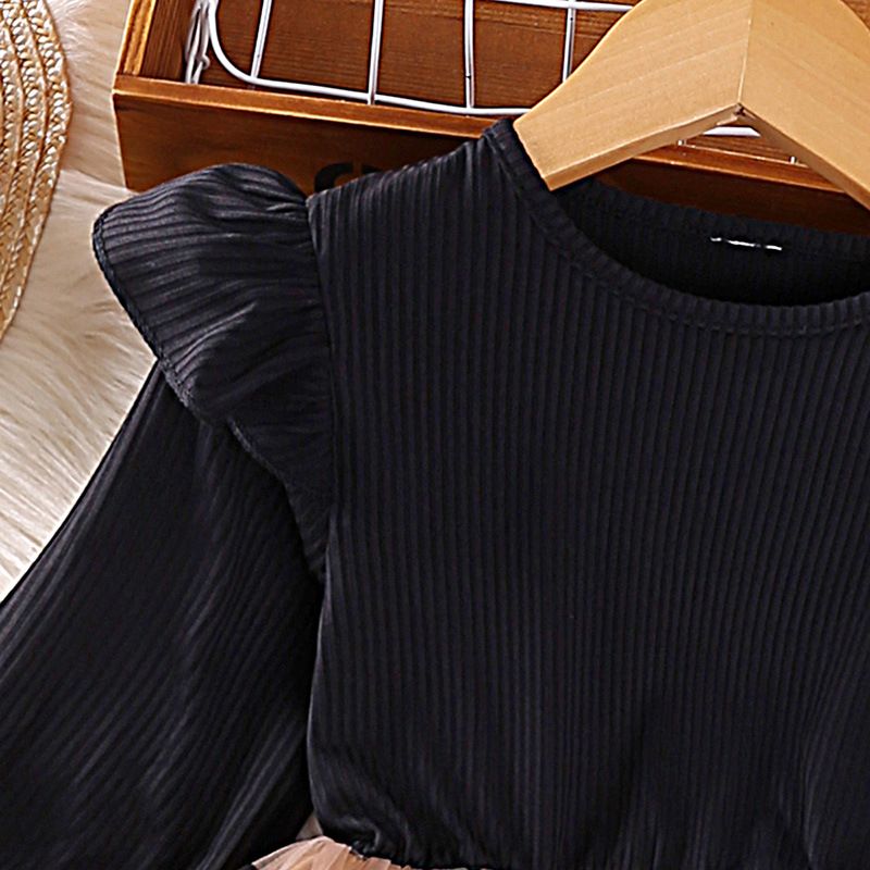 Girls' Spring Princess Dress Long Sleeve Heart Mesh Tulle Dress with Round Neck for 4Y to 7Y Kids Clothing Cute Dress