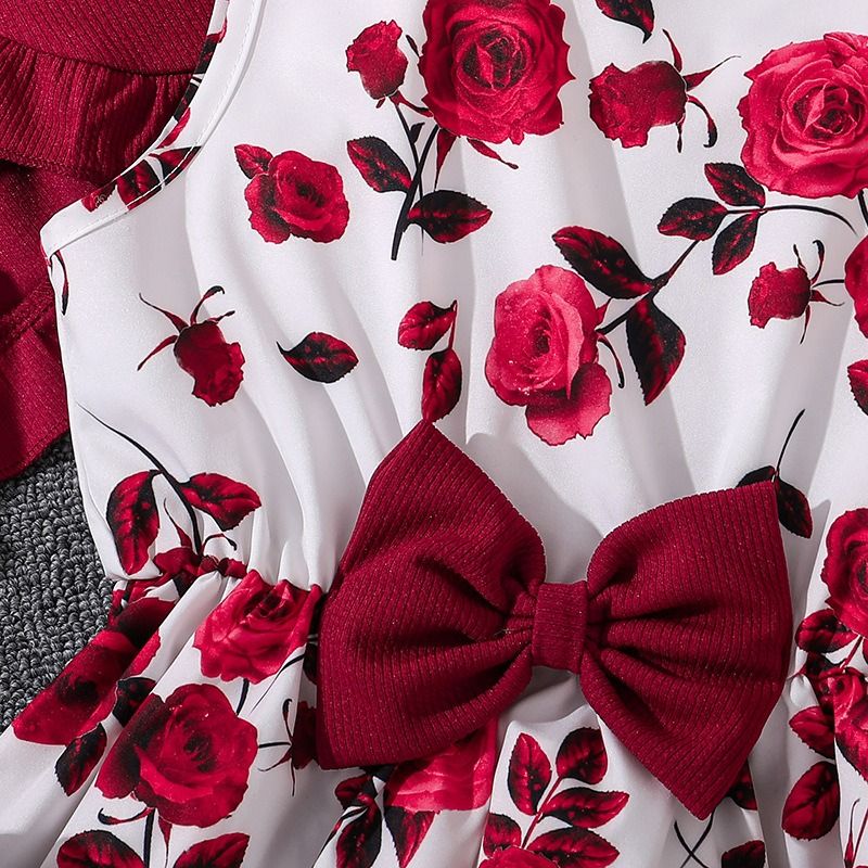 Girls' Clothing Sets Outfit New Sleeveless Floral Dress with Long-Sleeve Knit Cardigan Matching Toddler & Kids' 2-Piece Set Girls Fashion Clothing