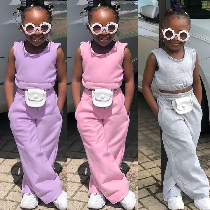 Trendy Girls' Sleeveless Vest & Solid Color Long Pants Set Ins Style Two-Piece Outfit for 1 Year to 10 Years Kids Clothing Sets Girls Clothing