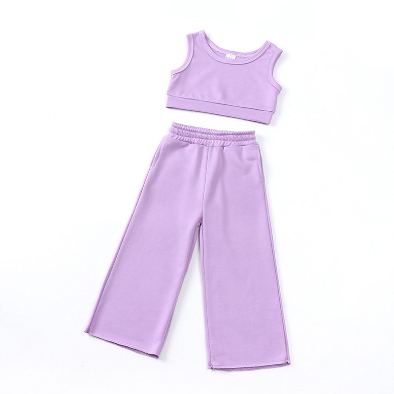 Trendy Girls' Sleeveless Vest & Solid Color Long Pants Set Ins Style Two-Piece Outfit for 1 Year to 10 Years Kids Clothing Sets Girls Clothing