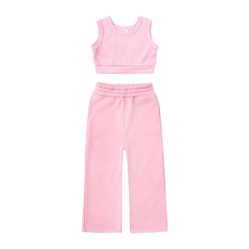 Trendy Girls' Sleeveless Vest & Solid Color Long Pants Set Ins Style Two-Piece Outfit for 1 Year to 10 Years Kids Clothing Sets Girls Clothing