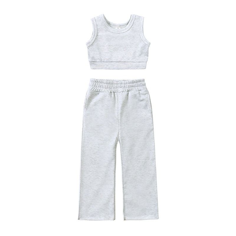 Trendy Girls' Sleeveless Vest & Solid Color Long Pants Set Ins Style Two-Piece Outfit for 1 Year to 10 Years Kids Clothing Sets Girls Clothing