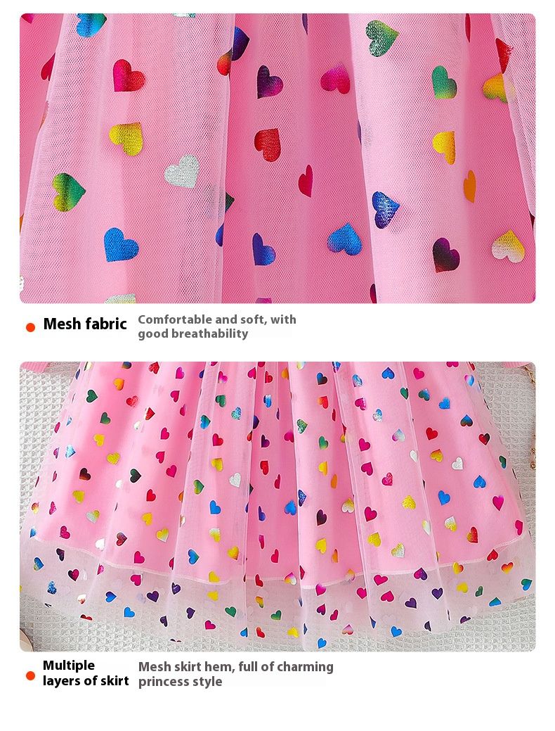 Toddler Clothes Girls Clothing Girl Long Sleeve Tulle Dress Princess Party Dress with Stars and Hearts for 3–8 Years Kids Fashion Mesh Midi Dresses
