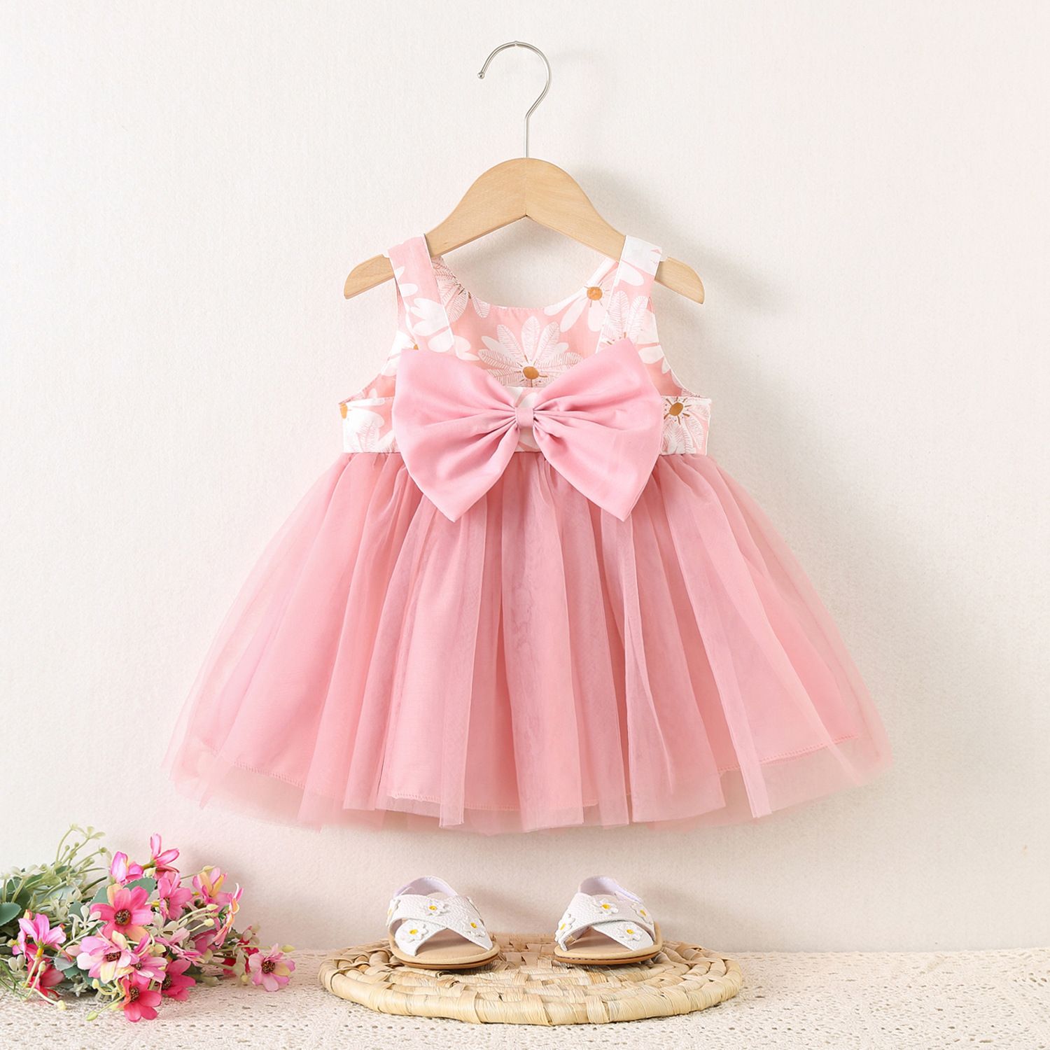 Girls' Clothing Children's Clothing Dresses Fashionable New Styles Mesh Skirts Printed Chrysanthemums Cute Style Shining Stars Birthday Gifts Princess Dresses