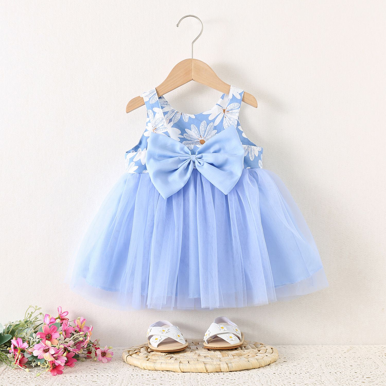 Girls' Clothing Children's Clothing Dresses Fashionable New Styles Mesh Skirts Printed Chrysanthemums Cute Style Shining Stars Birthday Gifts Princess Dresses