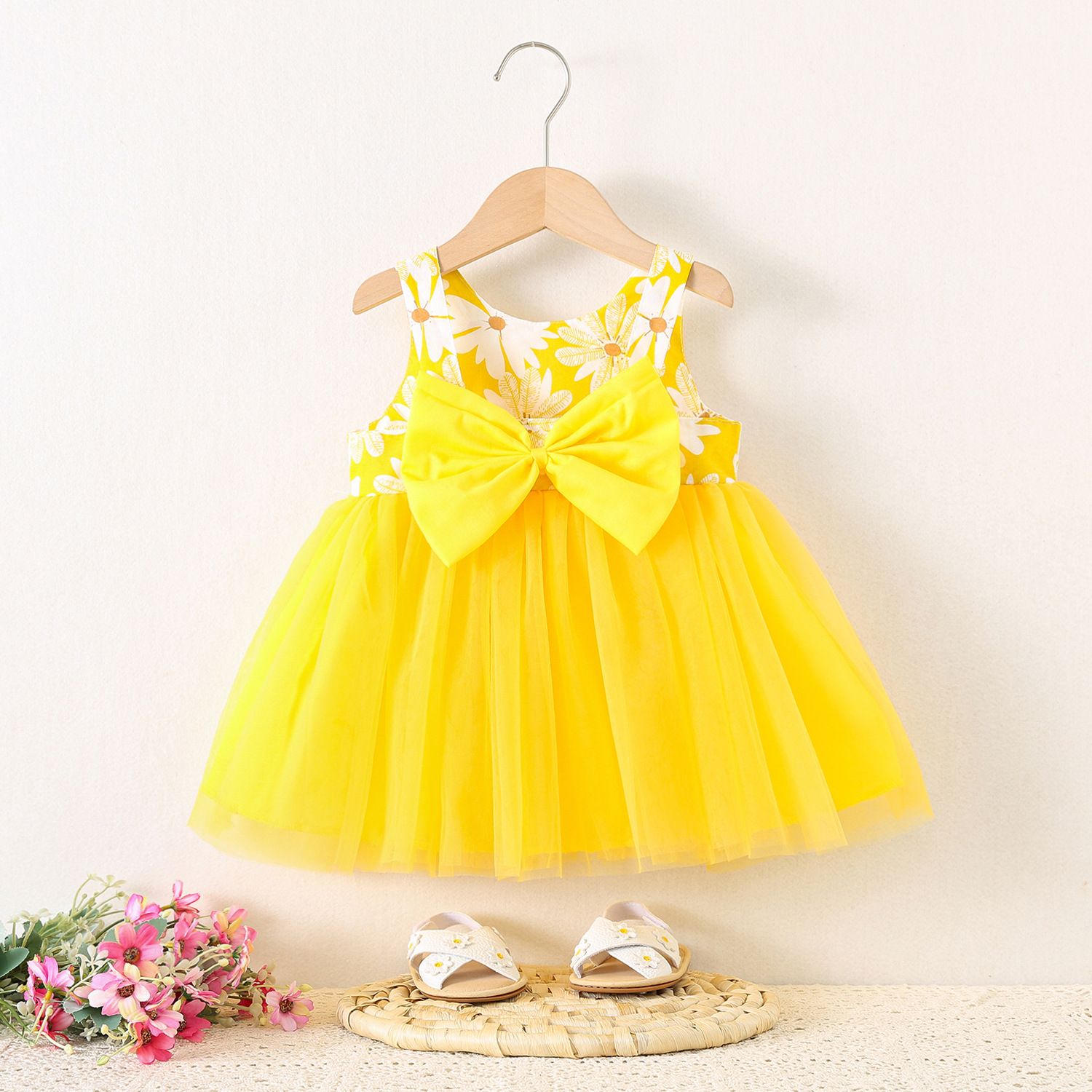 Girls' Clothing Children's Clothing Dresses Fashionable New Styles Mesh Skirts Printed Chrysanthemums Cute Style Shining Stars Birthday Gifts Princess Dresses