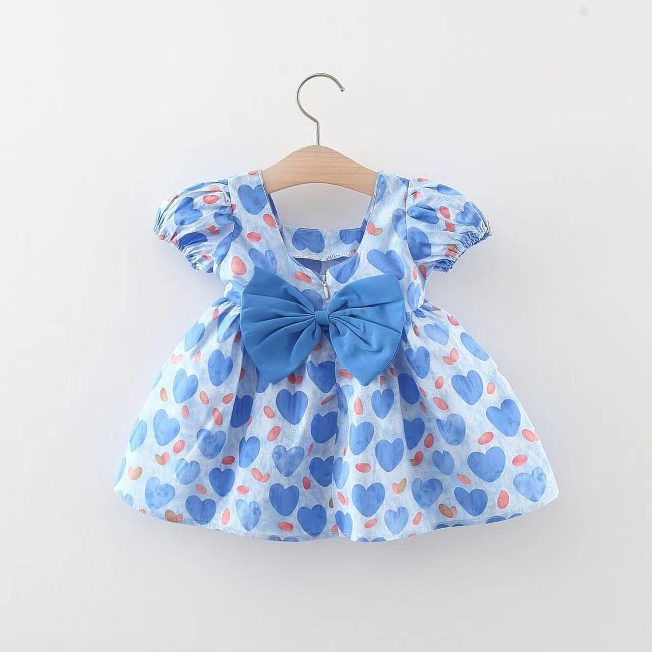 Girls' Clothing Children's Clothing Bubble Sleeve Dress Full Of Love Bow Dress Printed Spots Cute Style Princess Dress