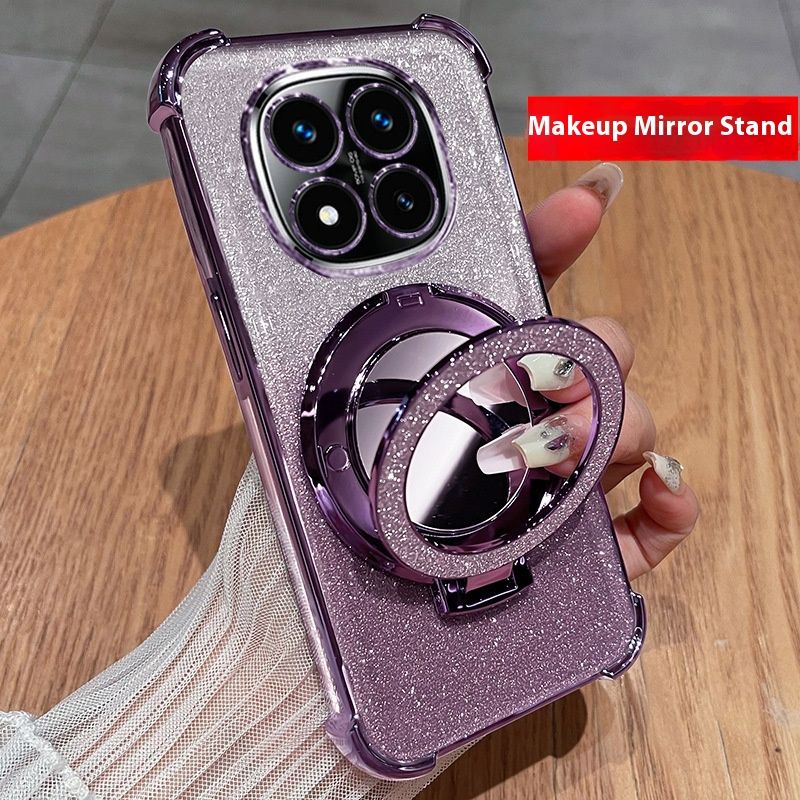 Redmi Phone Case For Redmi 14C Note Etc High-Look Xiaomi Case W/Foldable Stand Makeup Mirror Fashion Airbag Shockproof Drop-Resistant Fingerprint-Free Samsung A07/06/16 Phoen Case