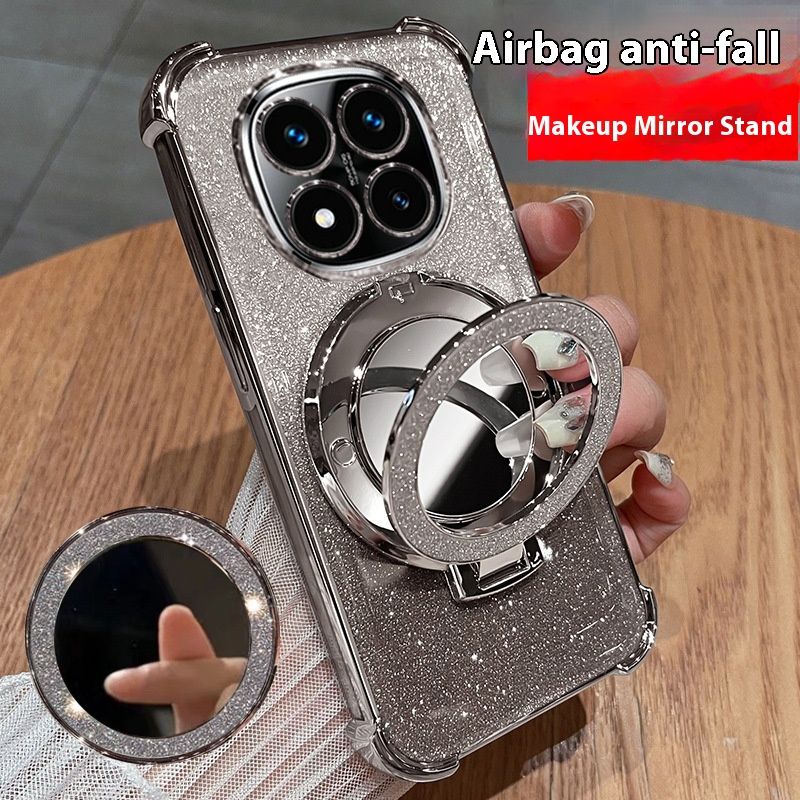 Redmi Phone Case For Redmi 14C Note Etc High-Look Xiaomi Case W/Foldable Stand Makeup Mirror Fashion Airbag Shockproof Drop-Resistant Fingerprint-Free Samsung A07/06/16 Phoen Case