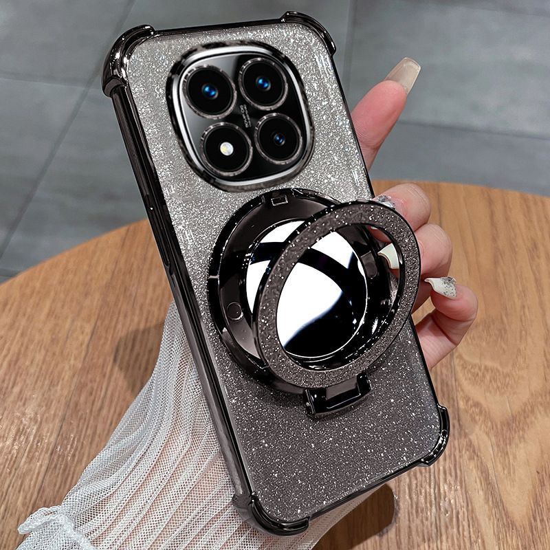 Redmi Phone Case For Redmi 14C Note Etc High-Look Xiaomi Case W/Foldable Stand Makeup Mirror Fashion Airbag Shockproof Drop-Resistant Fingerprint-Free Samsung A07/06/16 Phoen Case