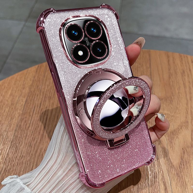 Redmi Phone Case For Redmi 14C Note Etc High-Look Xiaomi Case W/Foldable Stand Makeup Mirror Fashion Airbag Shockproof Drop-Resistant Fingerprint-Free Samsung A07/06/16 Phoen Case