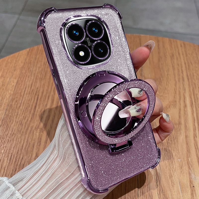 Redmi Phone Case For Redmi 14C Note Etc High-Look Xiaomi Case W/Foldable Stand Makeup Mirror Fashion Airbag Shockproof Drop-Resistant Fingerprint-Free Samsung A07/06/16 Phoen Case