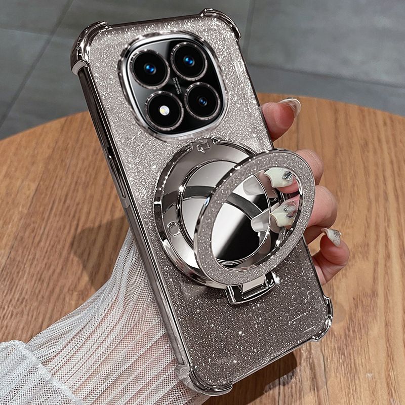 Redmi Phone Case For Redmi 14C Note Etc High-Look Xiaomi Case W/Foldable Stand Makeup Mirror Fashion Airbag Shockproof Drop-Resistant Fingerprint-Free Samsung A07/06/16 Phoen Case