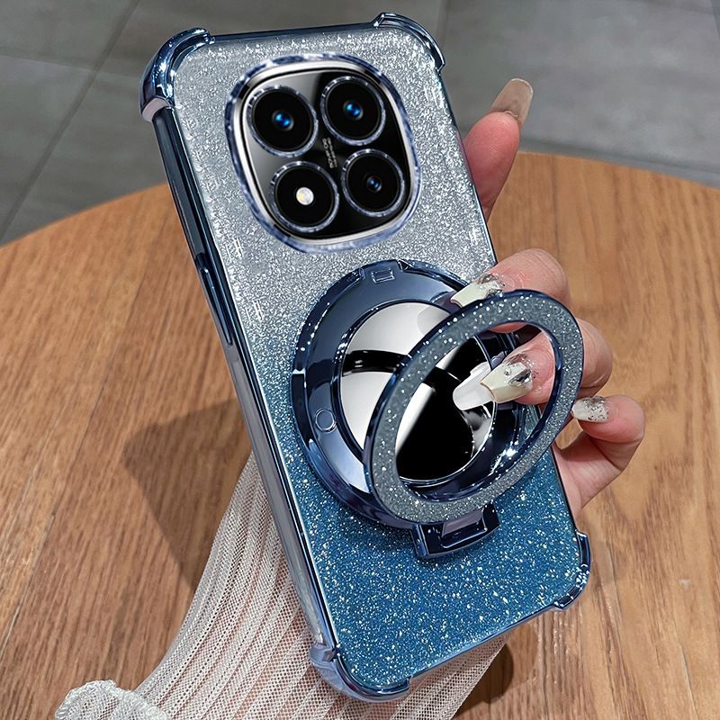 Redmi Phone Case For Redmi 14C Note Etc High-Look Xiaomi Case W/Foldable Stand Makeup Mirror Fashion Airbag Shockproof Drop-Resistant Fingerprint-Free Samsung A07/06/16 Phoen Case
