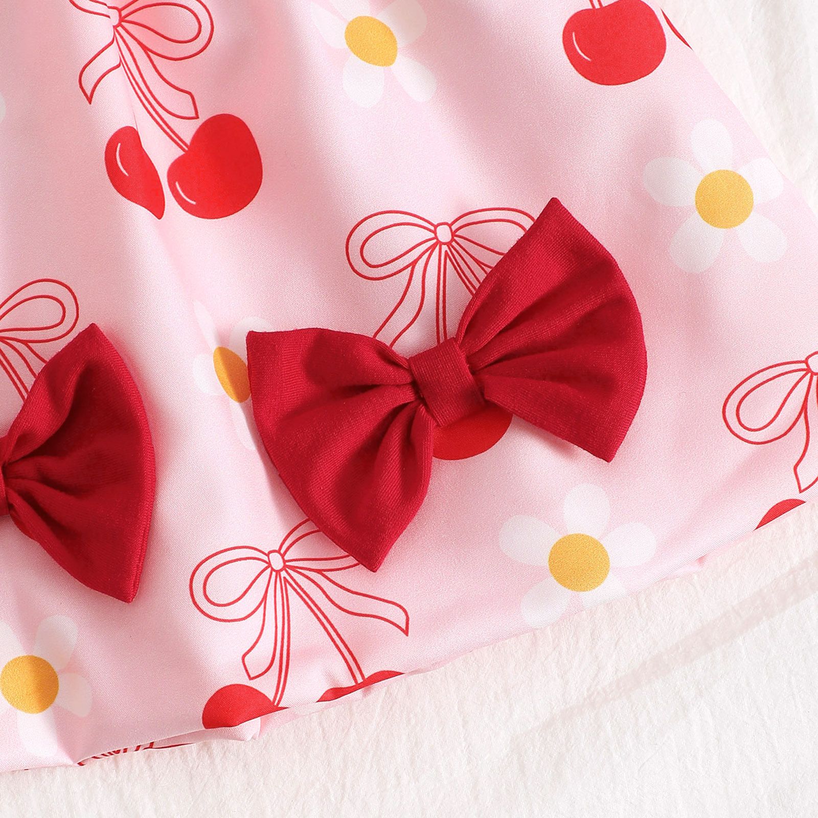 Girls' Dress Toddler Princess Dress Bowknot Printed & With Pendants Sling Dress Fashion New Style Cute Style Holiday Birthday Outfit Strawberry Flower Pattern