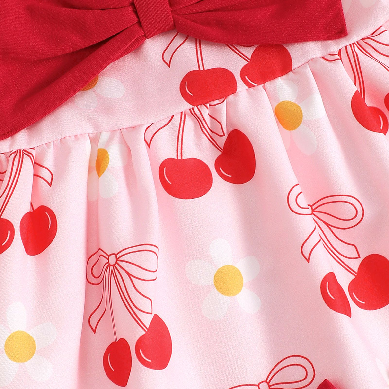 Girls' Dress Toddler Princess Dress Bowknot Printed & With Pendants Sling Dress Fashion New Style Cute Style Holiday Birthday Outfit Strawberry Flower Pattern