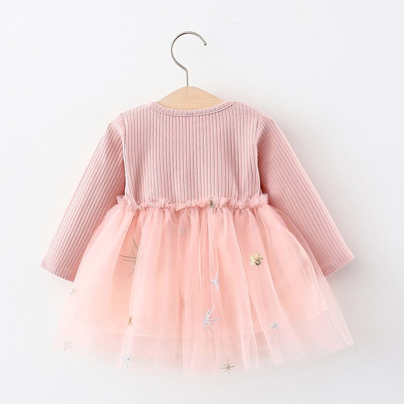 Girls' Dress Toddler Princess Dress Bowknot Long-Sleeve Top Knitted Long Sleeves Fashion New Style Tulle Skirt Holiday Birthday Gift Star Pattern
