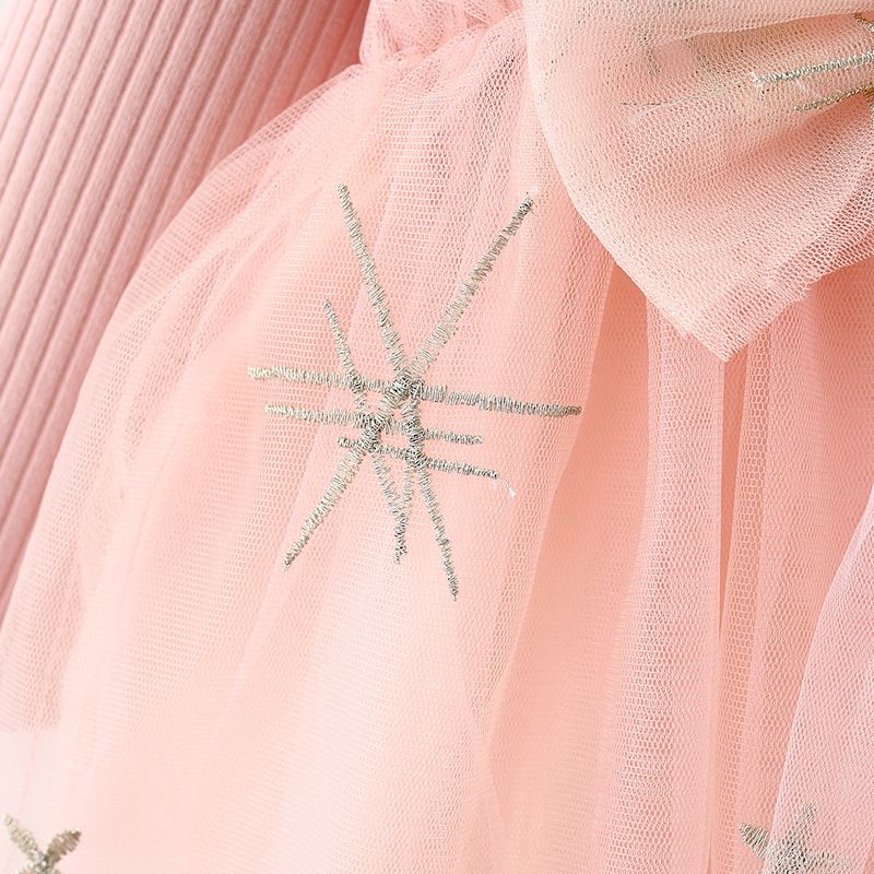 Girls' Dress Toddler Princess Dress Bowknot Long-Sleeve Top Knitted Long Sleeves Fashion New Style Tulle Skirt Holiday Birthday Gift Star Pattern