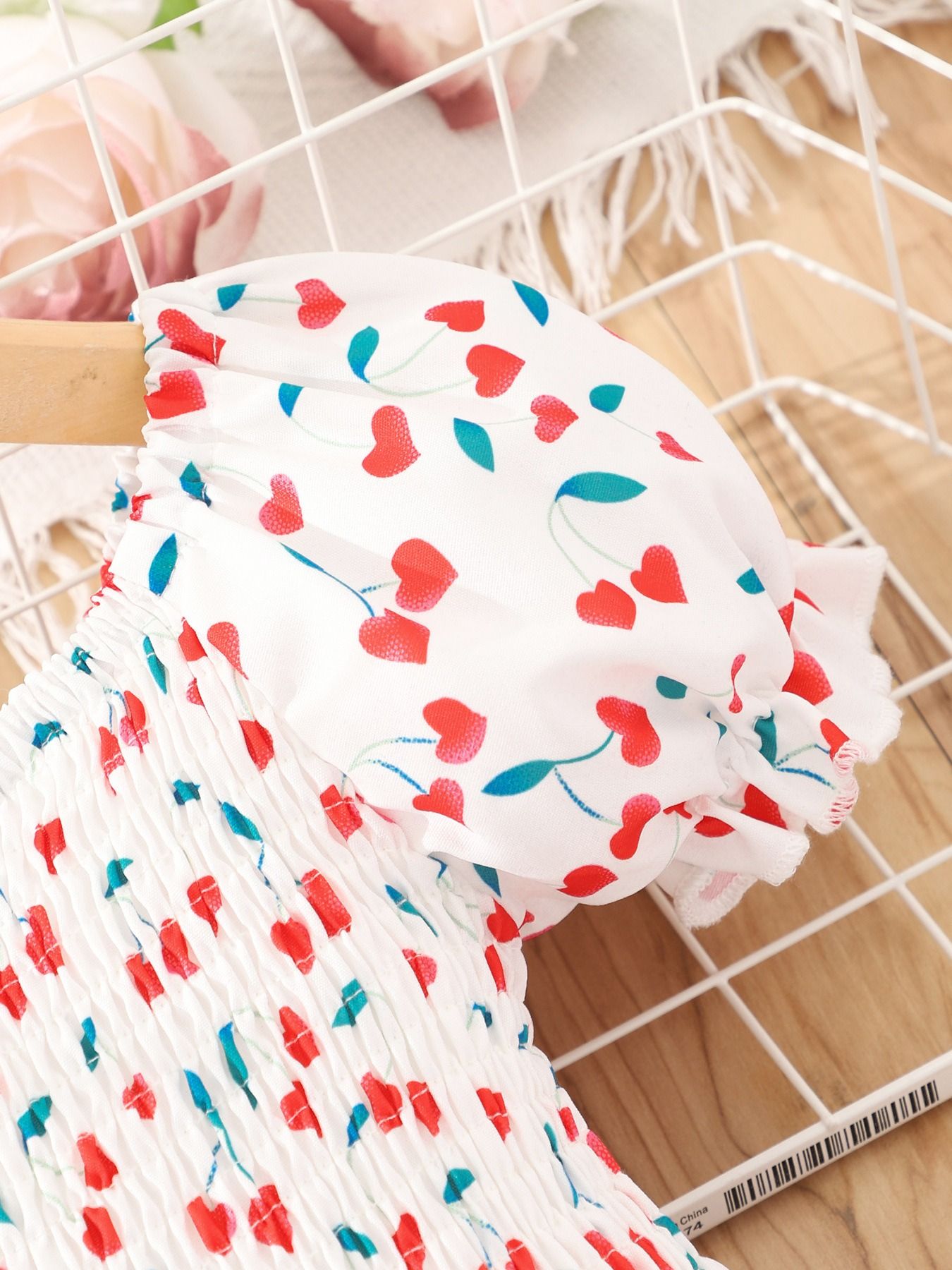 Girls Summer Dress Short Sleeve Printed Shirred Sundress Cute Little Girl Outfit Cottagecore Style Puff Sleeve Casual Clothing for Kids