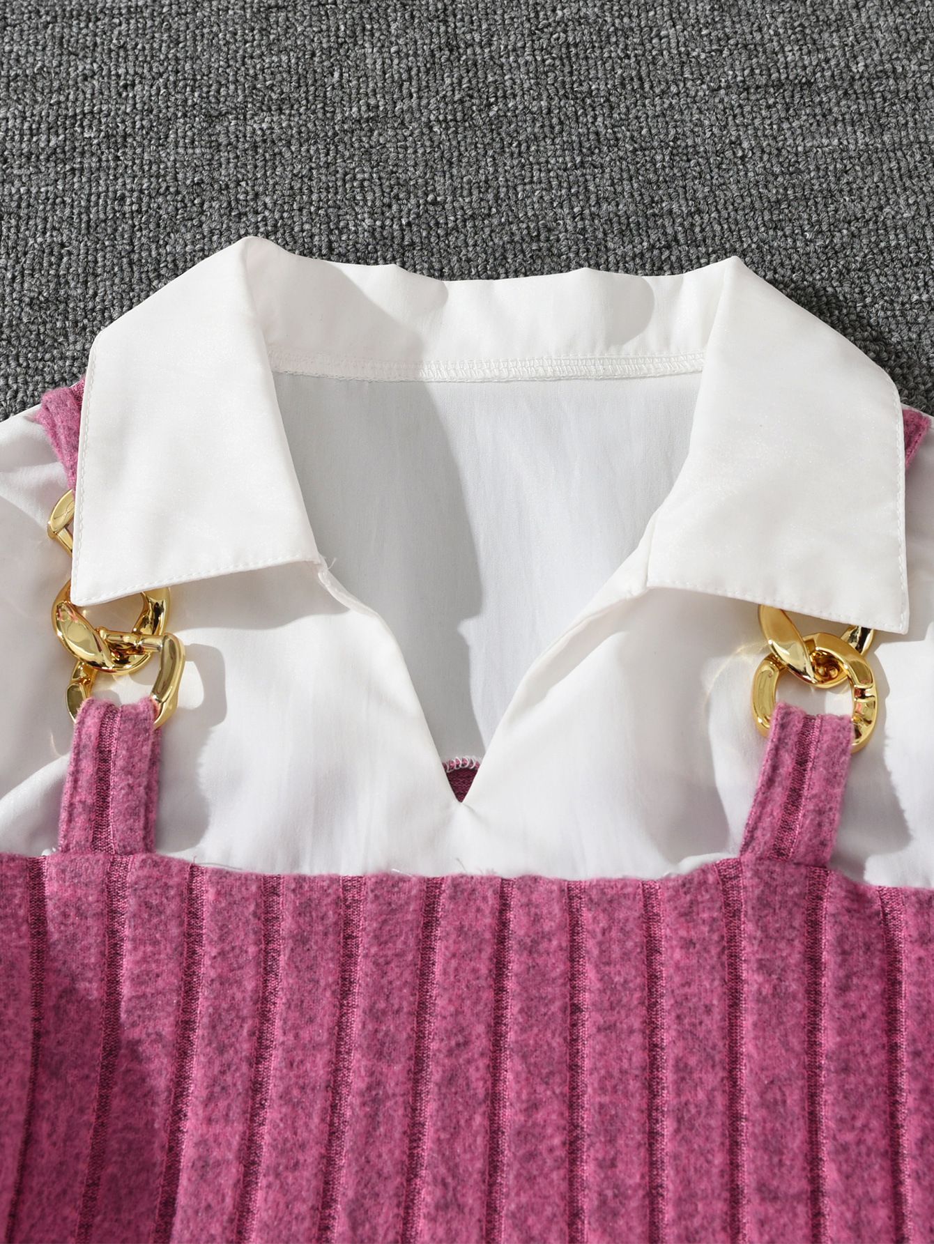 Girls' Clothing Set Spliced Dress Autumn Style Pink Striped Princess Dress Belt With Metal Buttons Knitted Style Fashion Design INS Style Versatile Comfortable Birthday Gift Holiday Gift