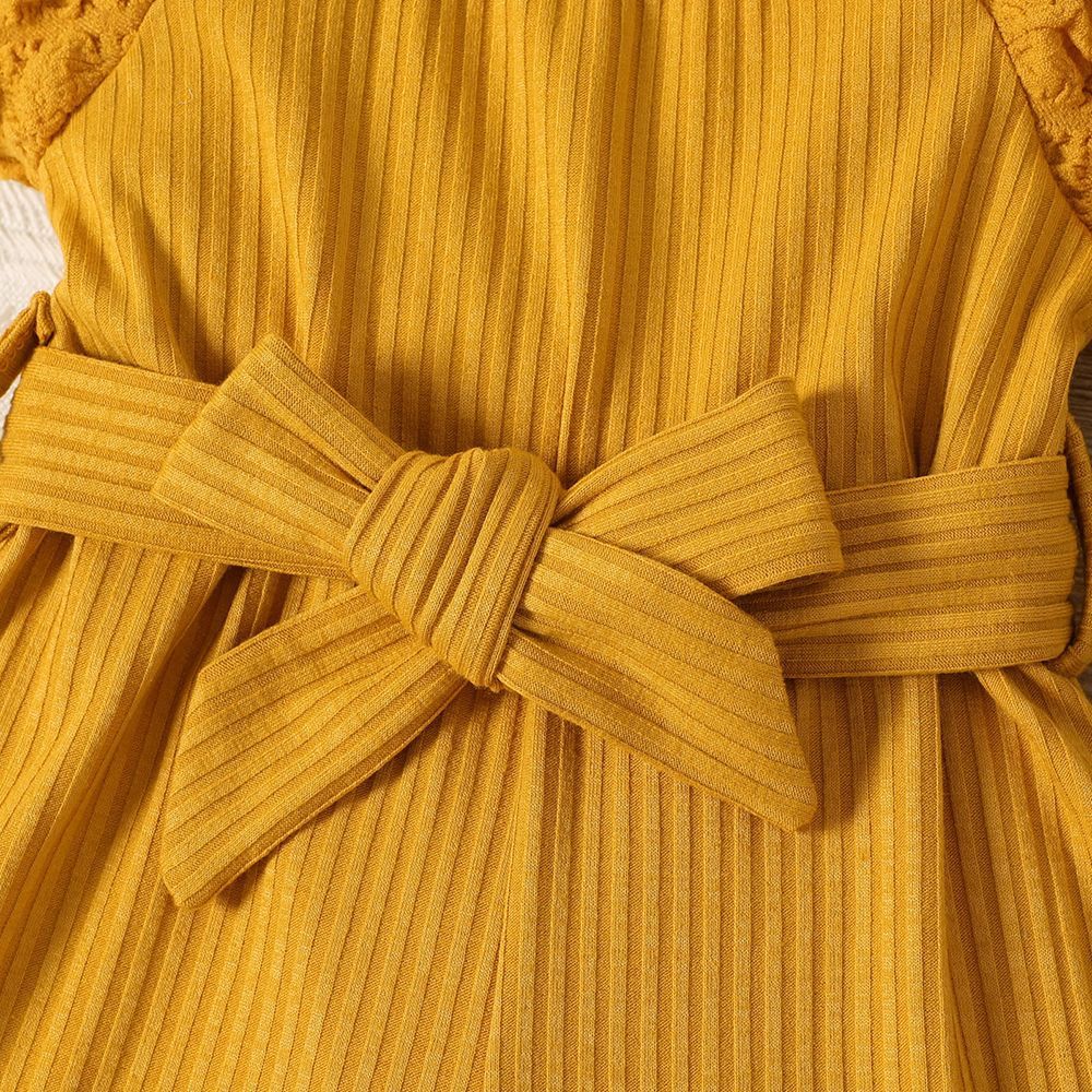 Baby Girls' Romper 0-2 Years Old Bubble Sleeve Bowknot Knitted Style Ins Style Fashionable Festival New Style Comfortable And Breathable