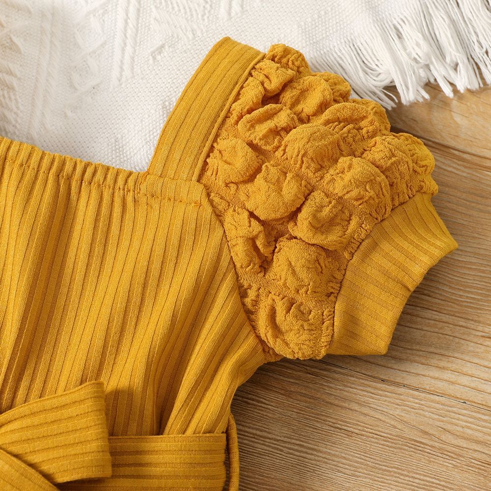 Baby Girls' Romper 0-2 Years Old Bubble Sleeve Bowknot Knitted Style Ins Style Fashionable Festival New Style Comfortable And Breathable