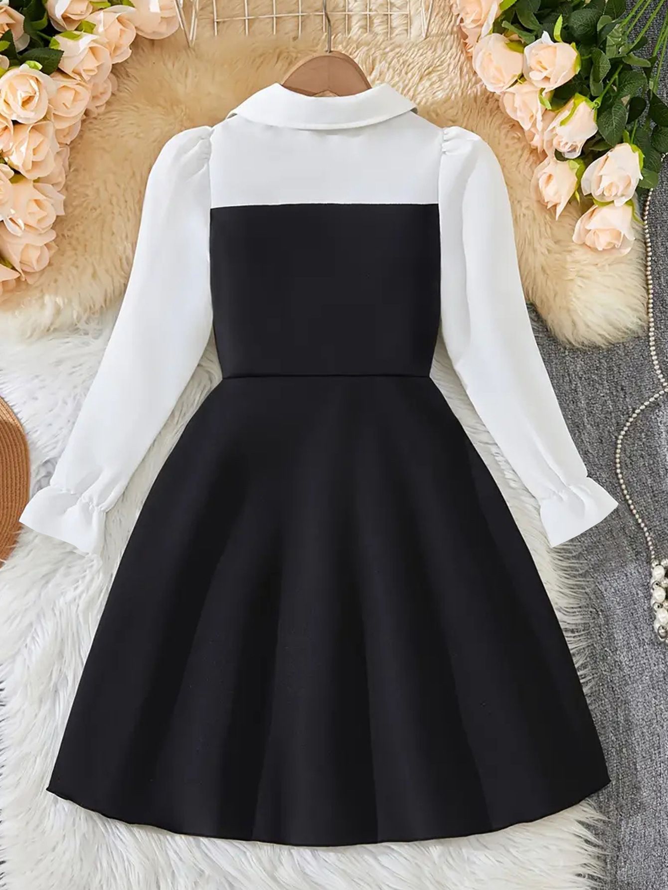 Girls Clothing Set Long Sleeve Dress School Style Shirt Collar Dress Fashionable New Design High Quality Comfortable Breathable Holiday Party Gift