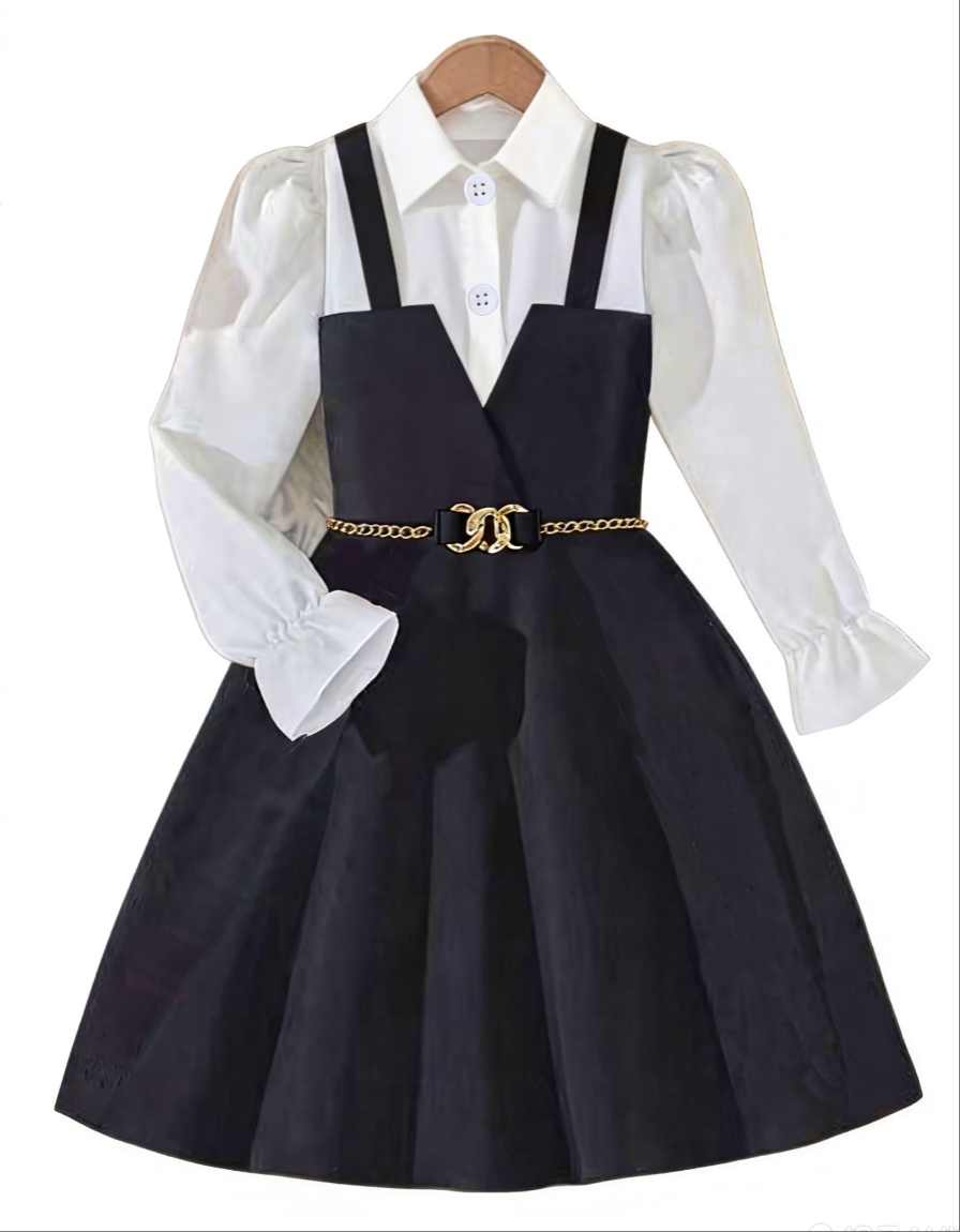 Girls Clothing Set Long Sleeve Dress School Style Shirt Collar Dress Fashionable New Design High Quality Comfortable Breathable Holiday Party Gift