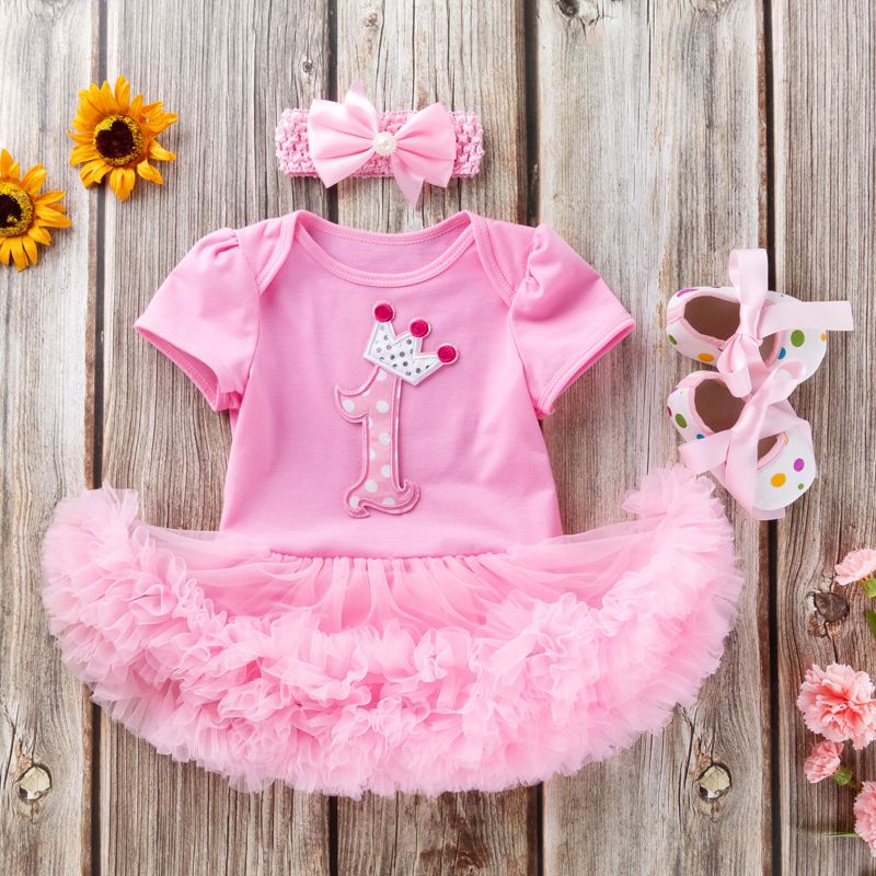 3 Piece Girls Clothing Set For 0-2 Years Old Baby Infant Romper Pink Cake Skirt Princess Dress First Walker Shoes Fashion New Style Soft Comfortable Breathable INS Style