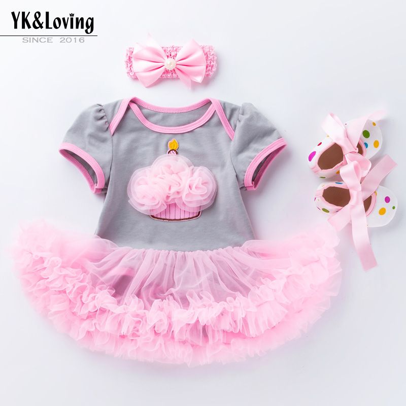 3 Piece Girls Clothing Set For 0-2 Years Old Baby Infant Romper Pink Cake Skirt Princess Dress First Walker Shoes Fashion New Style Soft Comfortable Breathable INS Style