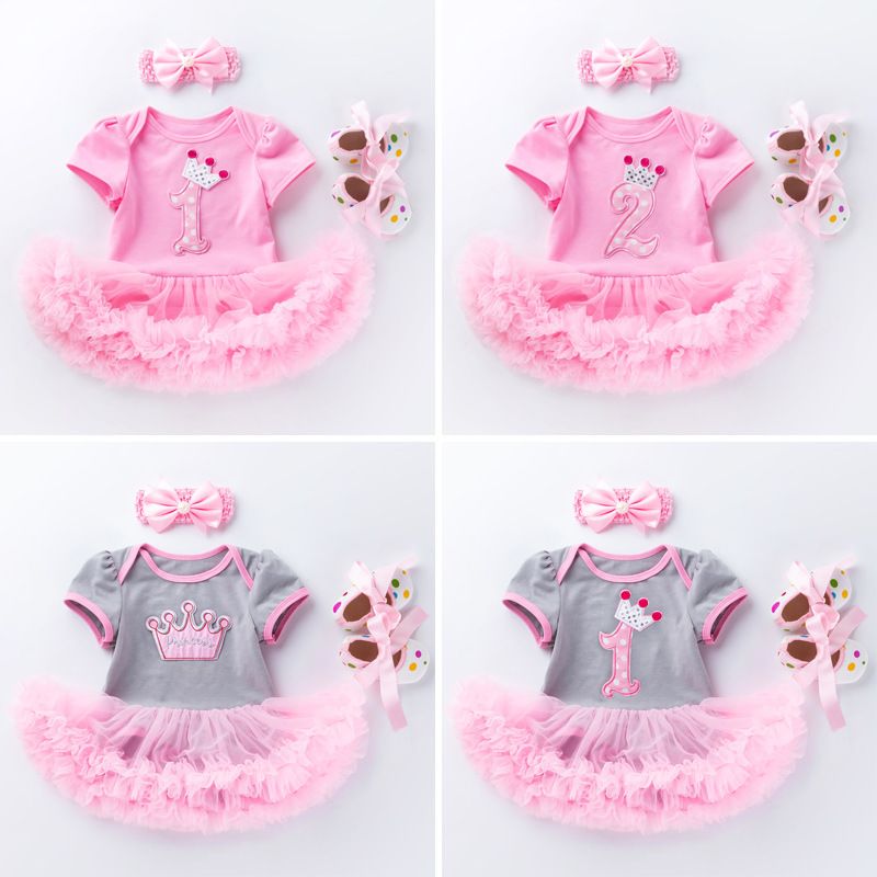 3 Piece Girls Clothing Set For 0-2 Years Old Baby Infant Romper Pink Cake Skirt Princess Dress First Walker Shoes Fashion New Style Soft Comfortable Breathable INS Style