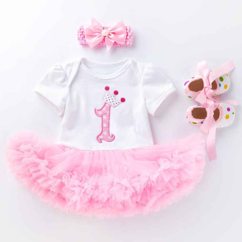 3 Piece Girls Clothing Set For 0-2 Years Old Baby Infant Romper Pink Cake Skirt Princess Dress First Walker Shoes Fashion New Style Soft Comfortable Breathable INS Style