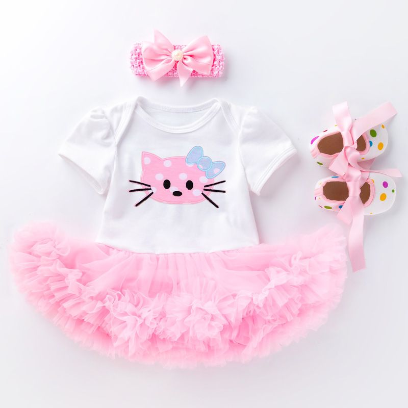 3 Piece Girls Clothing Set For 0-2 Years Old Baby Infant Romper Pink Cake Skirt Princess Dress First Walker Shoes Fashion New Style Soft Comfortable Breathable INS Style