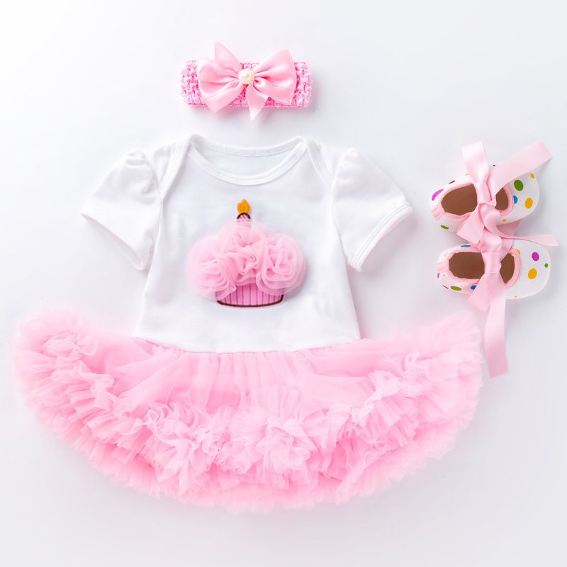 3 Piece Girls Clothing Set For 0-2 Years Old Baby Infant Romper Pink Cake Skirt Princess Dress First Walker Shoes Fashion New Style Soft Comfortable Breathable INS Style