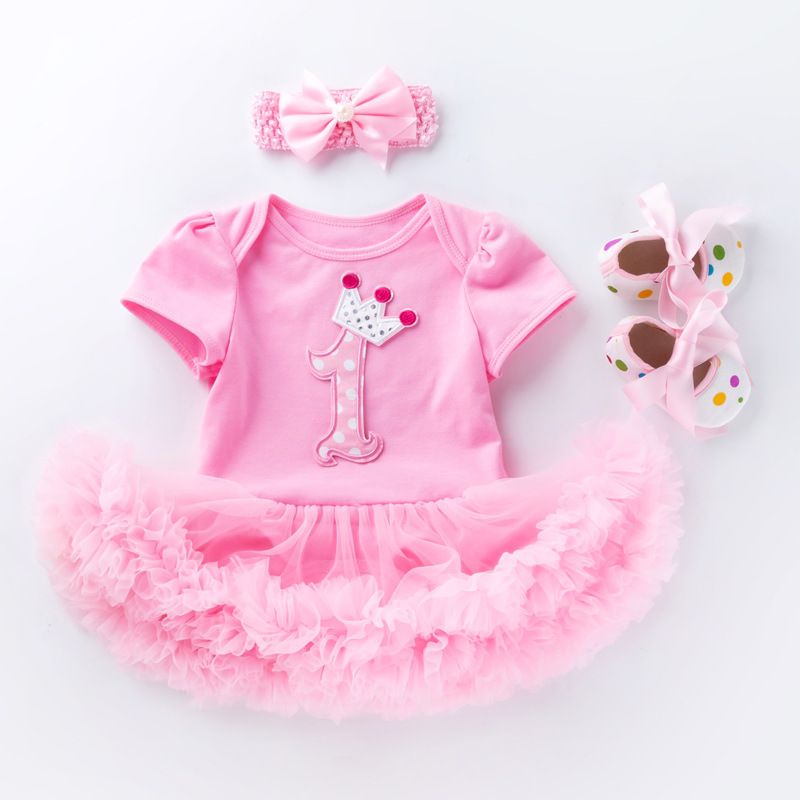 3 Piece Girls Clothing Set For 0-2 Years Old Baby Infant Romper Pink Cake Skirt Princess Dress First Walker Shoes Fashion New Style Soft Comfortable Breathable INS Style