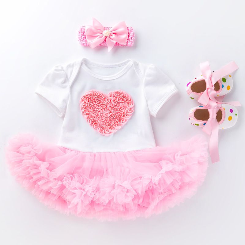 3 Piece Girls Clothing Set For 0-2 Years Old Baby Infant Romper Pink Cake Skirt Princess Dress First Walker Shoes Fashion New Style Soft Comfortable Breathable INS Style