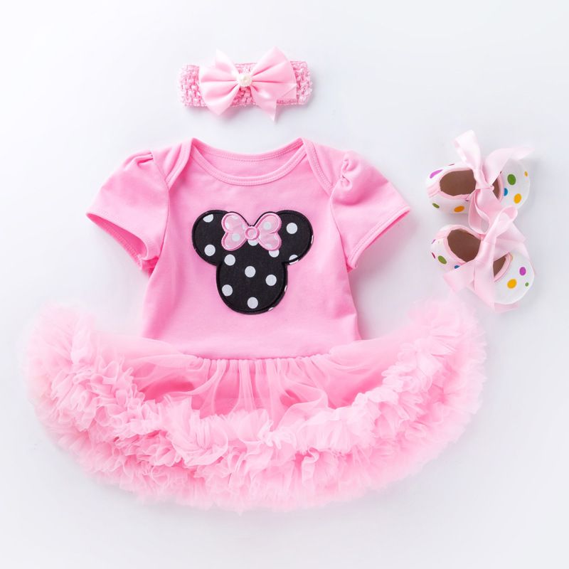 3 Piece Girls Clothing Set For 0-2 Years Old Baby Infant Romper Pink Cake Skirt Princess Dress First Walker Shoes Fashion New Style Soft Comfortable Breathable INS Style