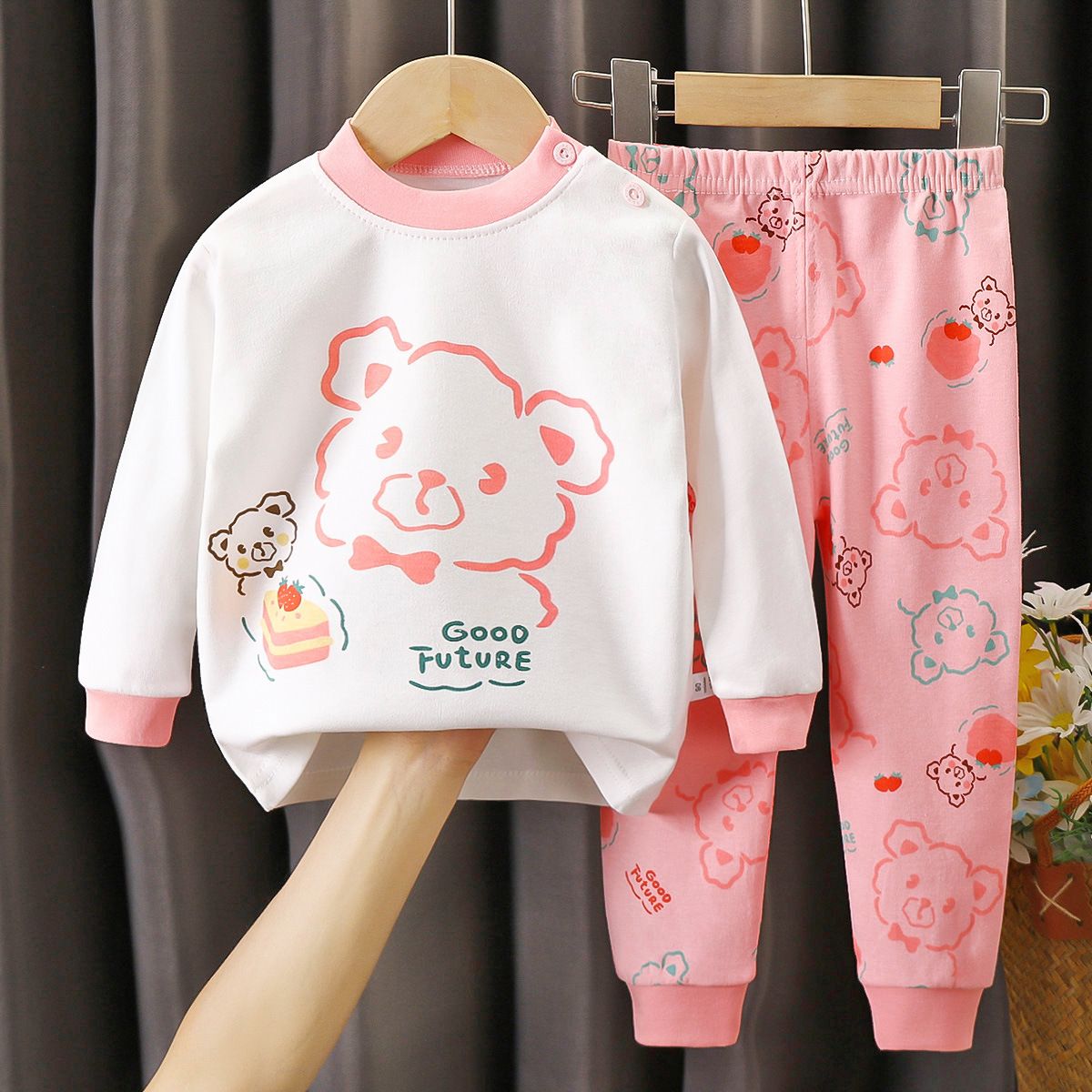 2 Piece Kids Clothing Set Long Sleeve Pants Home Baby Outfit Cute Animal Alphabet Heart Print Fashion New Style Soft Comfortable Breathable INS Style Pure cotton material
