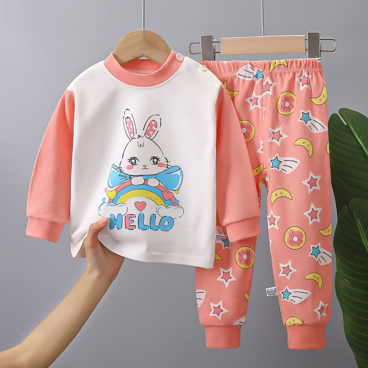 2 Piece Kids Clothing Set Long Sleeve Pants Home Baby Outfit Cute Animal Alphabet Heart Print Fashion New Style Soft Comfortable Breathable INS Style Pure cotton material