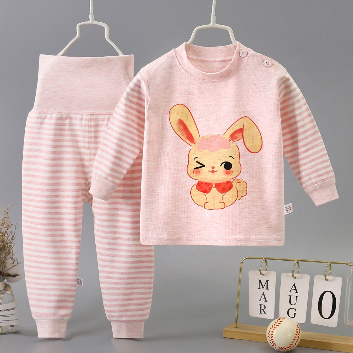 2 Piece Kids Clothing Set Long Sleeve Pants High Waist Belly Protection Home Baby Outfit Cotton Fabric Soft Comfortable Breathable Alphabet Heart Print Fashion New Style