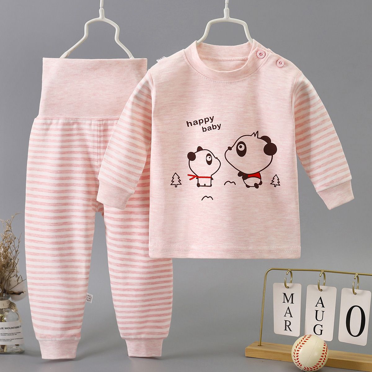 2 Piece Kids Clothing Set Long Sleeve Pants High Waist Belly Protection Home Baby Outfit Cotton Fabric Soft Comfortable Breathable Alphabet Heart Print Fashion New Style