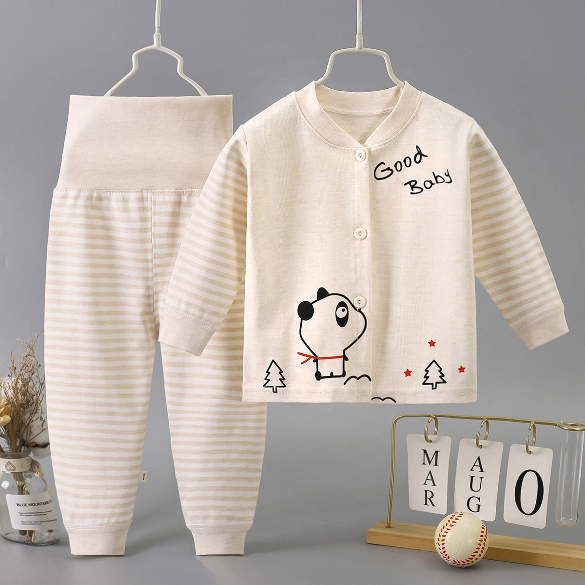 2 Piece Kids Clothing Set Long Sleeve Pants High Waist Belly Protection Home Baby Outfit Cotton Fabric Soft Comfortable Breathable Alphabet Heart Print Fashion New Style